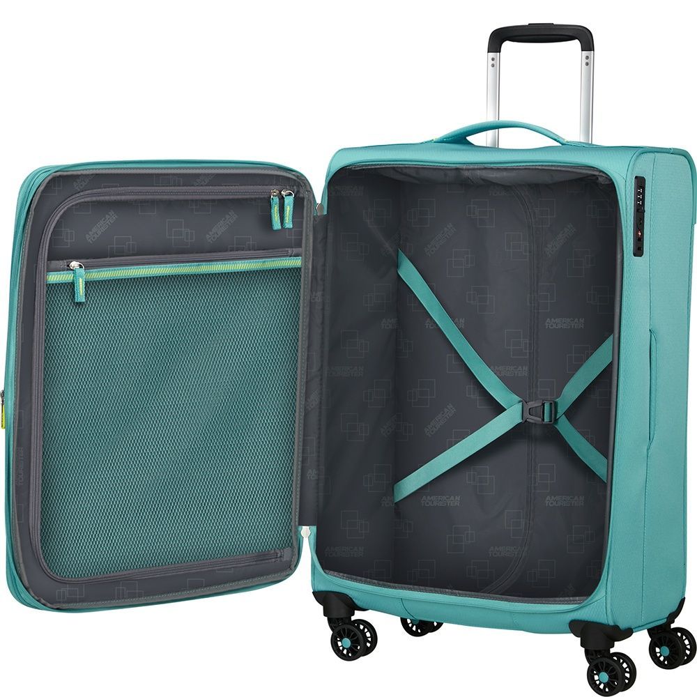 Lightweight suitcase American Tourister AeroSpin textile on 4 wheels MH6*002;21 Dusty Turquoise (medium)
