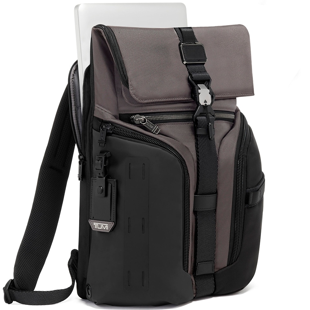 Backpack with laptop compartment up to 15" TUMI Alpha Bravo Logistics Flap Lid Backpack 0232759CH Brownish black