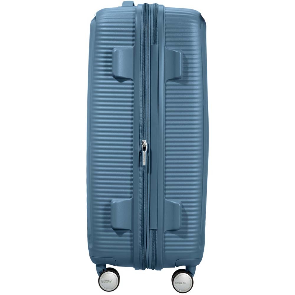 Suitcase American Tourister Soundbox made of polypropylene on 4 wheels 32G*002 Stone Blue (medium)