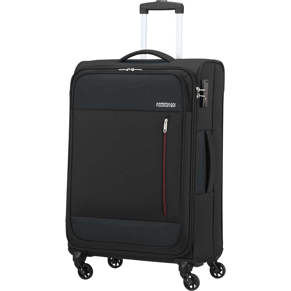 Suitcase American Tourister Heat Wave textile on 4 wheels 95g*003 Jet Black (medium)