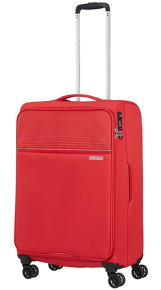 Ultralight suitcase American Tourister Lite Ray textile on 4 wheels 94g*004 Chili Red (medium)