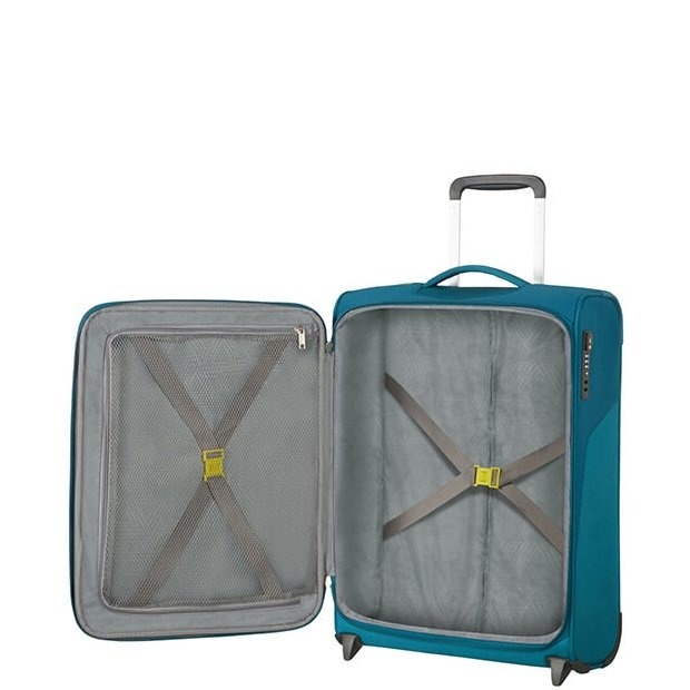 Suitcase American Tourister SummerFunk textile on 2 wheels 78G*001 (small), Teal, Small (cabin size), 0-50 liters, 42 л, 40 х 55 x 20 см, 2 кг, Up to 2 kg, Single, Without extension, With a zipper, Blue