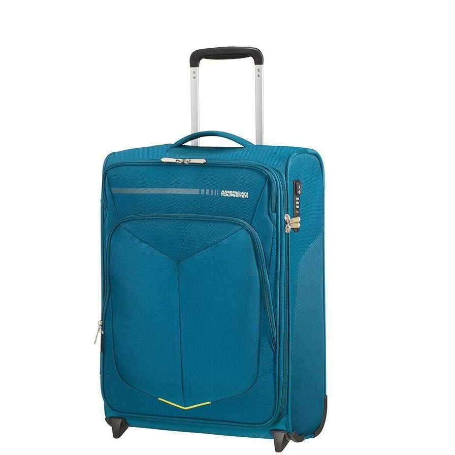 Suitcase American Tourister SummerFunk textile on 2 wheels 78G*001 (small), Teal, Small (cabin size), 0-50 liters, 42 л, 40 х 55 x 20 см, 2 кг, Up to 2 kg, Single, Without extension, With a zipper, Blue