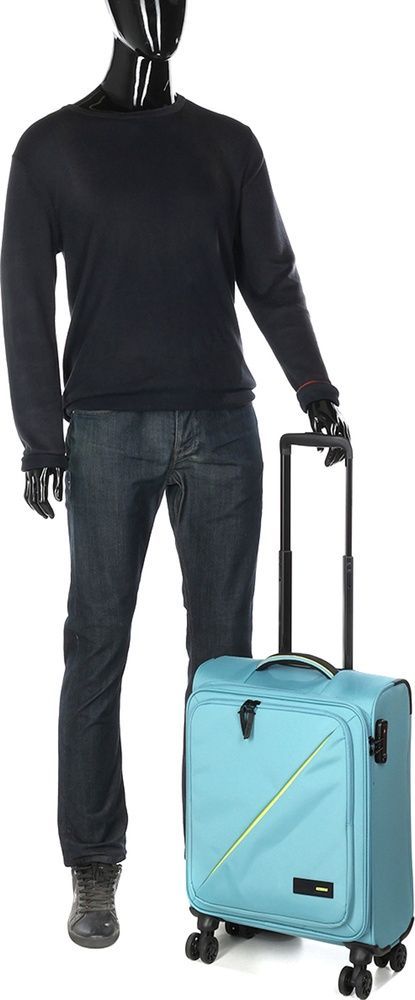 Чемодан American Tourister Take2Cabin текстильный на 4-х колесах 91G*008 Breeze Blue (малый)
